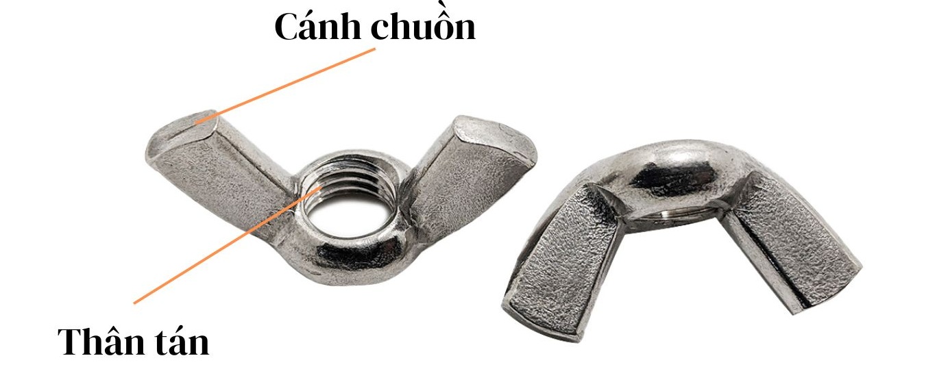 Cấu tạo chi tiết về Tán cánh chuồn inox gồm 2 phần là phần thân tán và phần cánh