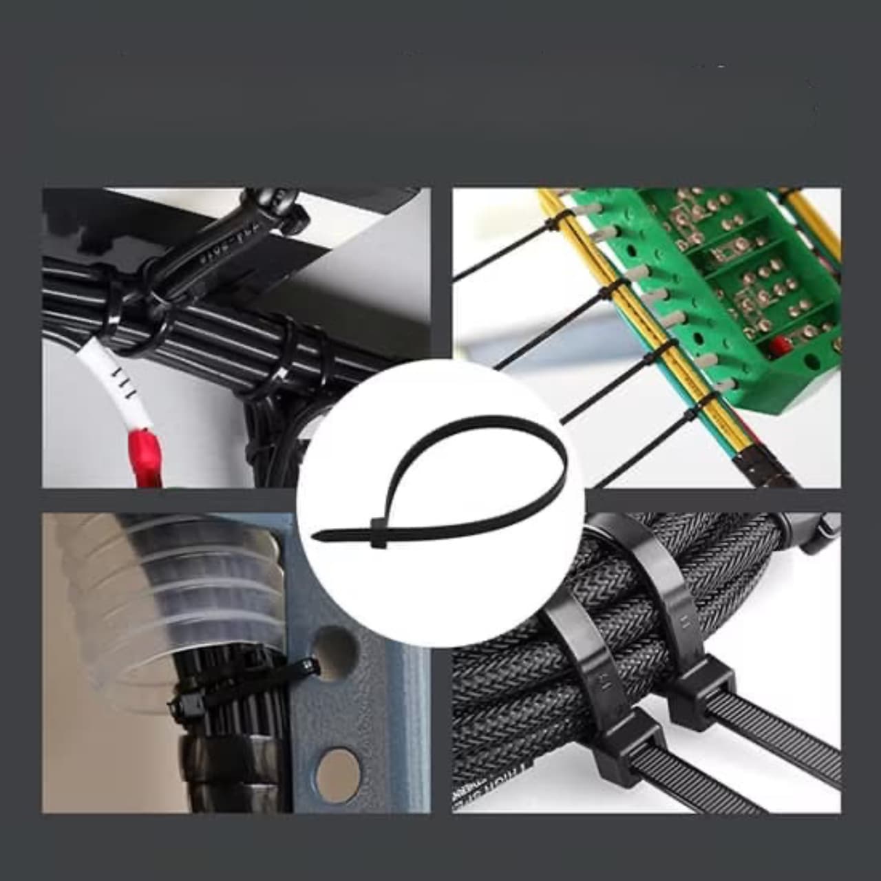 Hướng dẫn sử dụng dây rút nhựa: luồn dây qua đầu khóa và siết chặt vật dụng.