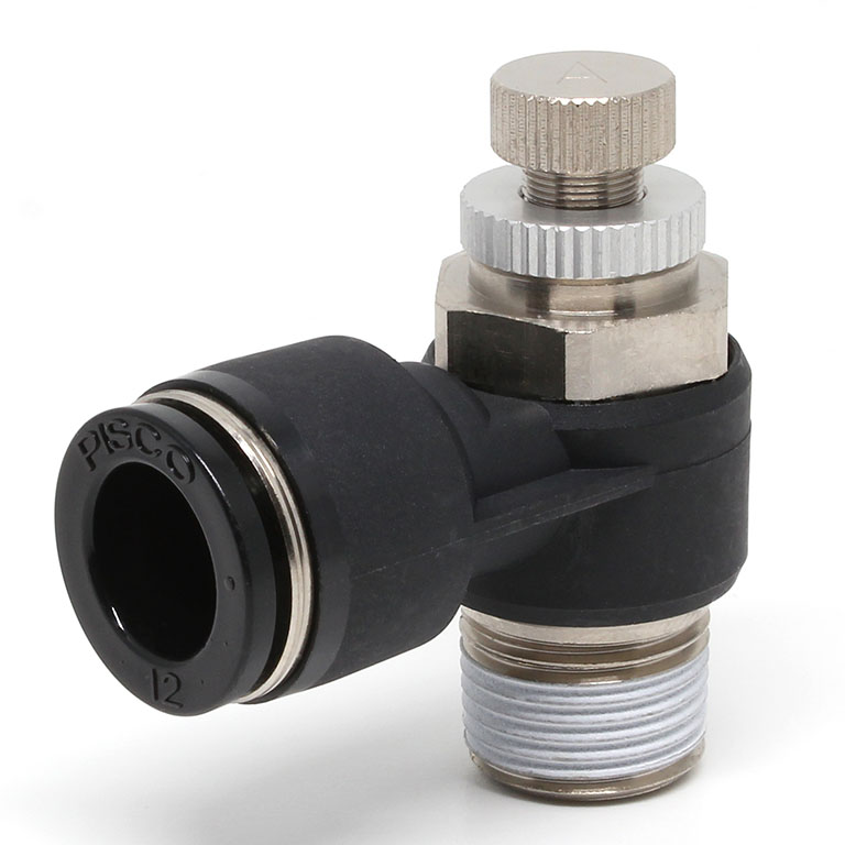 Alternative view of Van Tiết Lưu Khí Nén Cong 90° OD 12mm Ren Ngoài R3/8 Pisco JSC12-03A