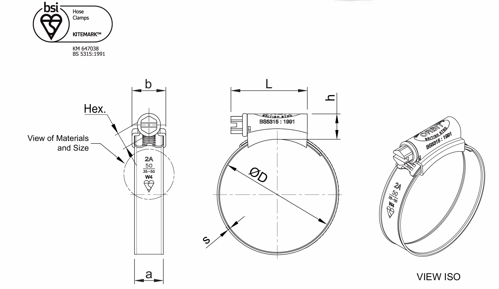 bản vẽ kỹ thuật chi tiết đai siết ống cổ dê Orbit Inox 304