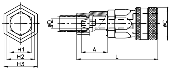Bản vẽ kỹ thuật của Khớp Nối Nhanh Khí Nén CDC SN