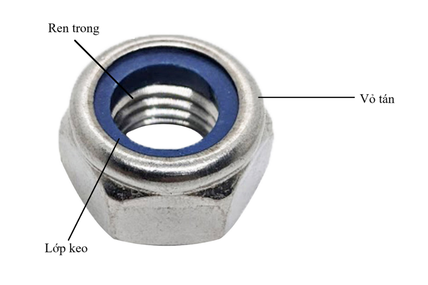 Cấu tạo chi tiết của tán keo Inox:vỏ tán được làm từ inox có hình dạng đa dạng chủ yếu là hình lục giác, ren trong để kết nối các bu lông hoặc ốc vít có ren ngoài