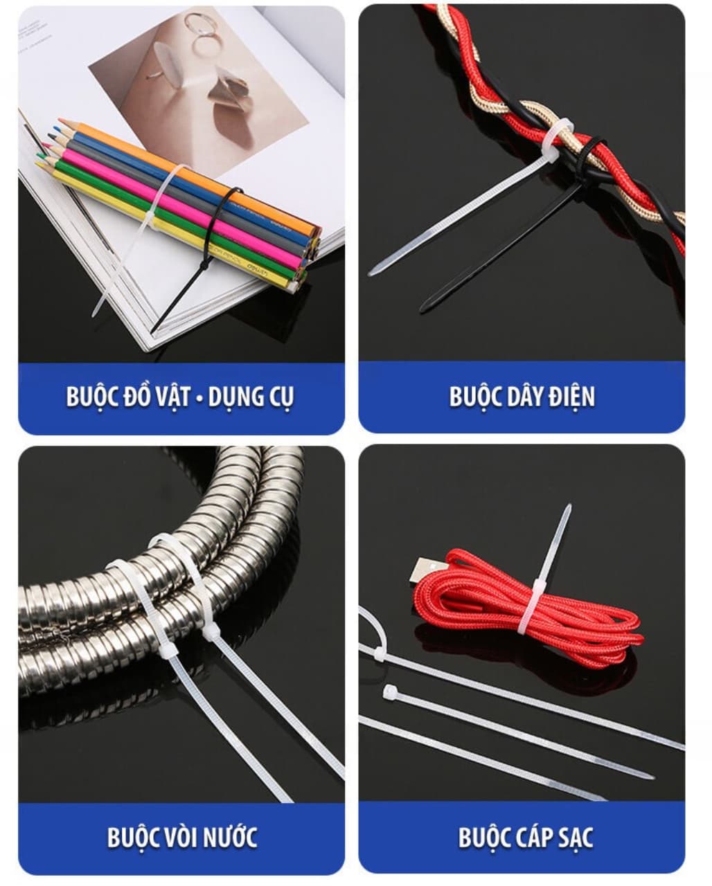 Dây rút nhựa chống tia UV phù hợp sử dụng ngoài trời, tiêu chuẩn phù hợp dùng trong nhà.