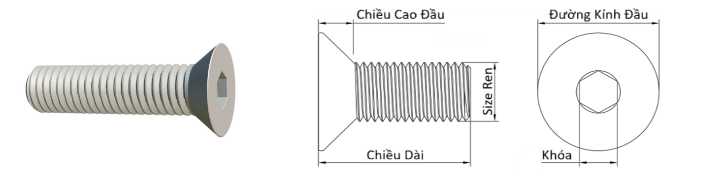Lục Giác Chìm Col Thép Đen 10.9 DIN7991 M12x50 - Ảnh 4