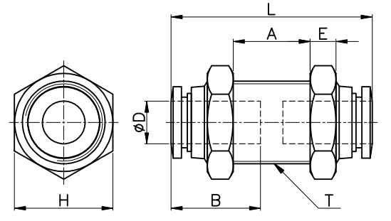 Bản vẽ kỹ thuật của đầu nối nhanh xuyên vách CDC Bulkhead Union
