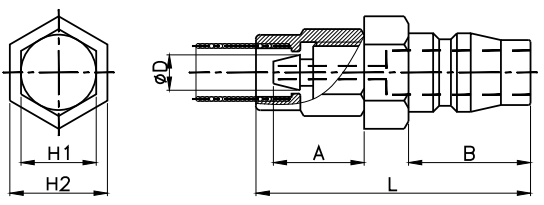 Bản vẽ kỹ thuật của khớp nối nhanh khí nén CDC PN Type