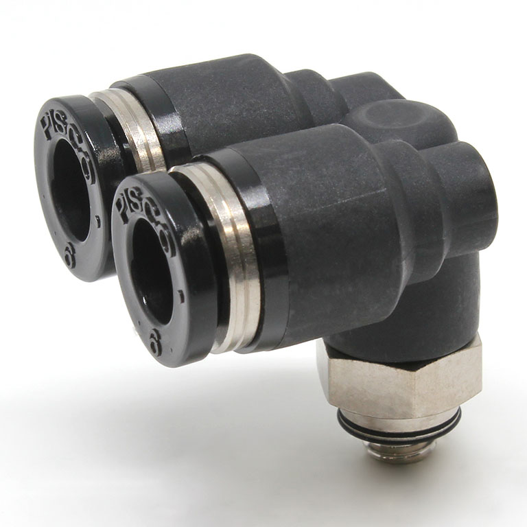 Đầu Nối Nhanh Khí Nén Hai Nhánh Cong 90° Ren Ngoài Pisco PAX6-M5W