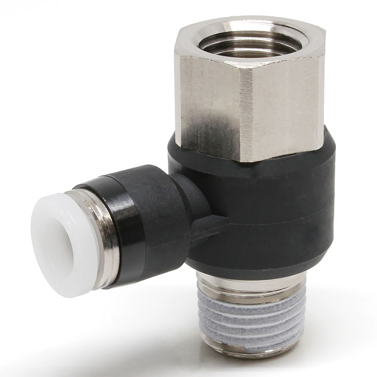 Đầu Nối Nhanh Khí Nén Cong 90° Đầu Lục Giác Trụ Ren Đực Cái Pisco PHF1/4-02