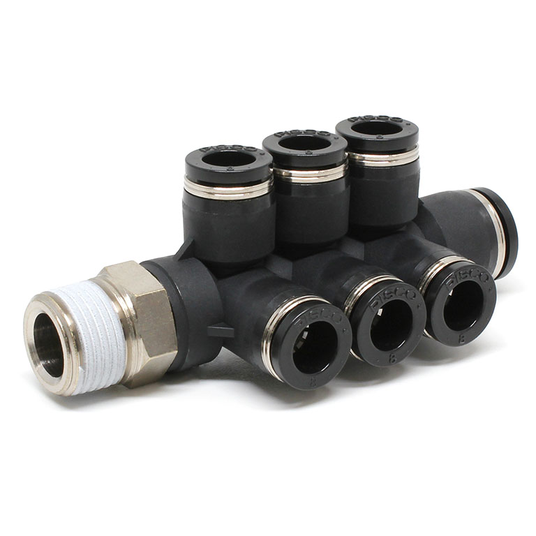 Đầu Nối Nhanh Khí Nén Dạng Chữ T Sáu Nhánh Ren Ngoài Pisco PKVD10-8-03-C