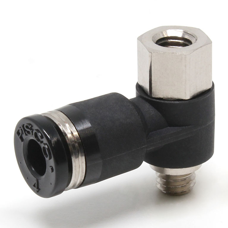 Đầu Nối Nhanh Khí Nén Cong 90° Đầu Lục Giác Trụ Ren Đực Cái Pisco PHF4-M5-C