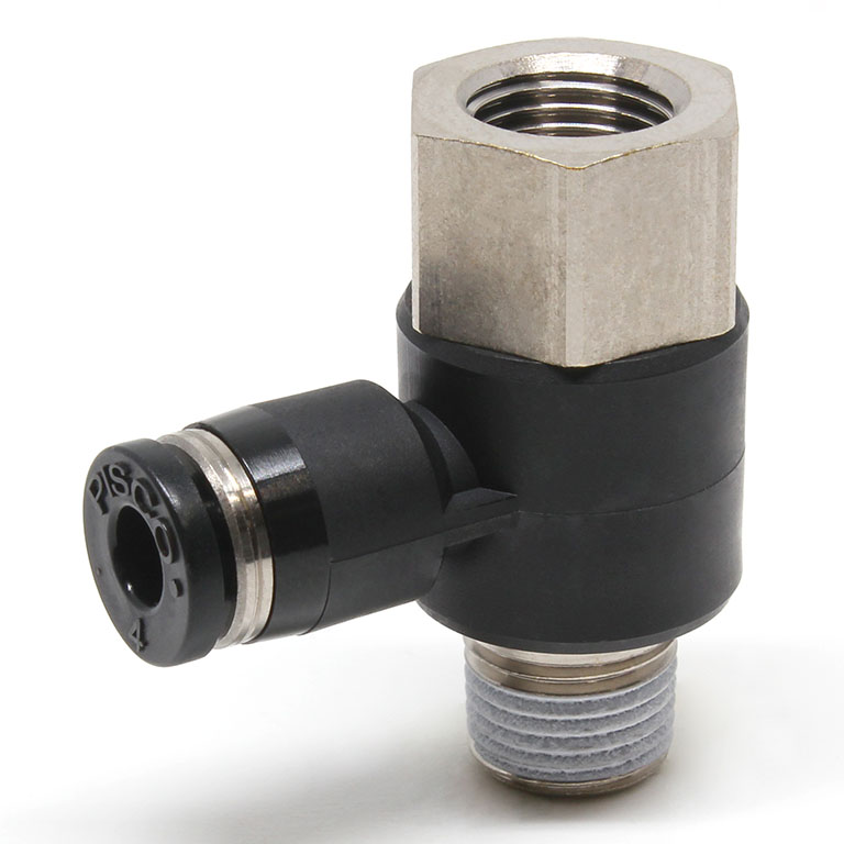 Đầu Nối Nhanh Khí Nén Cong 90° Đầu Lục Giác Trụ Ren Đực Cái Pisco PHF4-01W