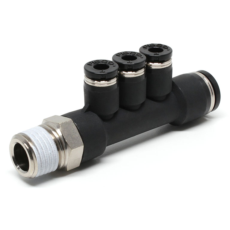 Đầu Nối Nhanh Khí Nén Dạng Chữ T Bốn Nhánh Ren Ngoài Pisco PKD8-4-02