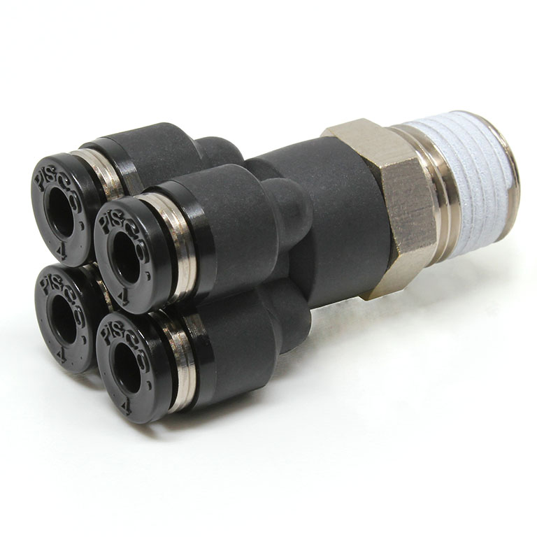 Đầu Nối Nhanh Khí Nén Dạng Chữ Y Bốn Nhánh Ren Ngoài Pisco PRX4-02W