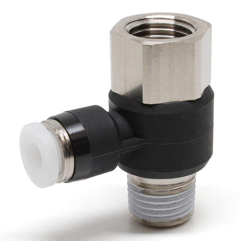 Đầu Nối Nhanh Khí Nén Cong 90° Đầu Lục Giác Trụ Ren Đực Cái Pisco PHF3/16-02