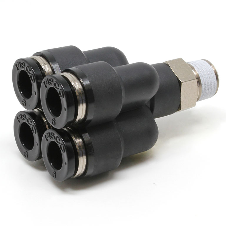 Đầu Nối Nhanh Khí Nén Dạng Chữ Y Bốn Nhánh Ren Ngoài Pisco PRX6-01W