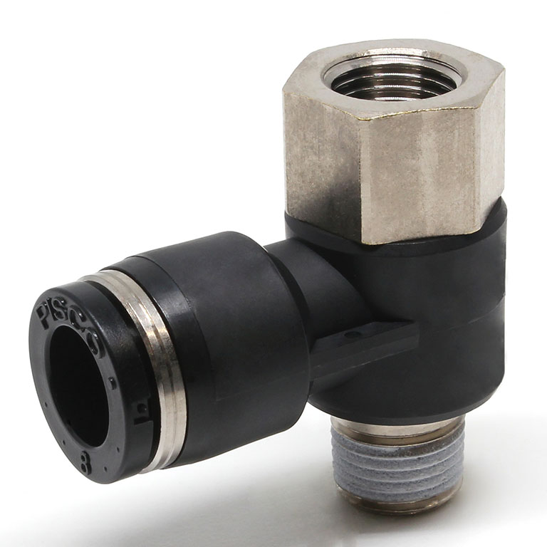 Đầu Nối Nhanh Khí Nén Cong 90° Đầu Lục Giác Trụ Ren Đực Cái Pisco PHF8-01W