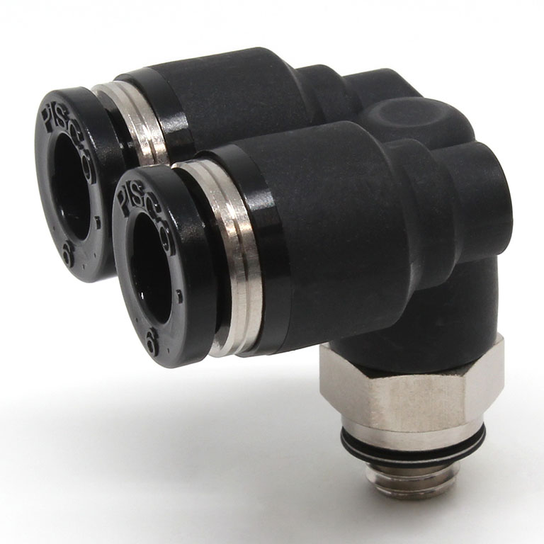 Đầu Nối Nhanh Khí Nén Hai Nhánh Cong 90° Ren Ngoài Pisco PAX6-M6