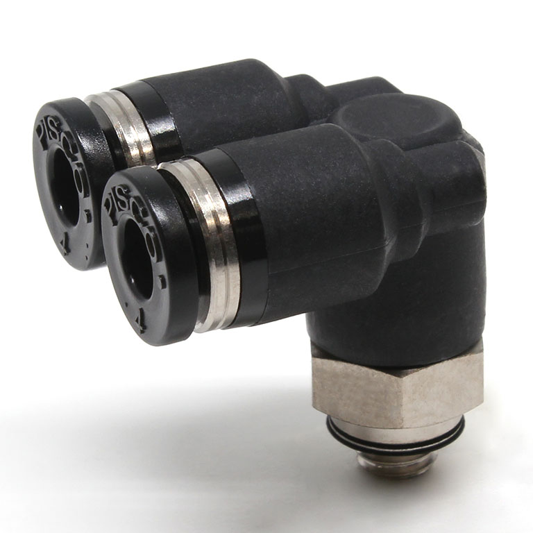 Đầu Nối Nhanh Khí Nén Hai Nhánh Cong 90° Ren Ngoài Pisco PAX4-M5-C