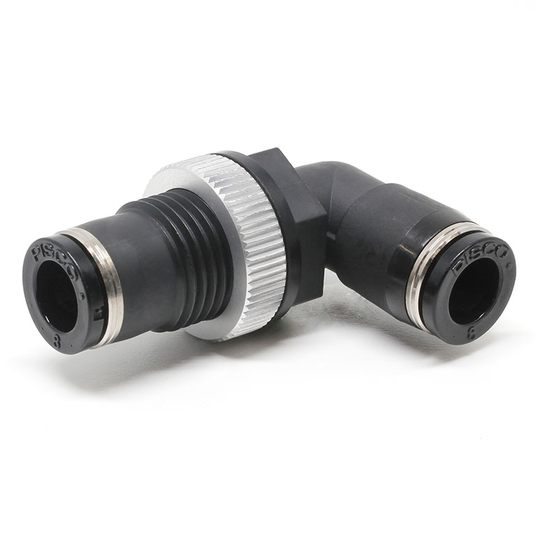 Đầu Nối Nhanh Khí Nén Cong 90° Ren Ngoài Lắp Kẹp Vách Pisco PML8-C