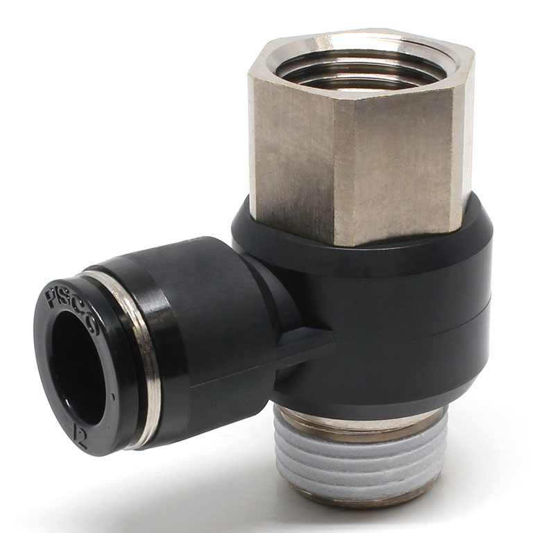 Đầu Nối Nhanh Khí Nén Cong 90° Đầu Lục Giác Trụ Ren Đực Cái Pisco PHF12-04W