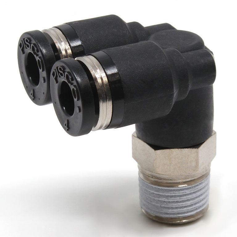 Đầu Nối Nhanh Khí Nén Hai Nhánh Cong 90° Ren Ngoài Pisco PAX3/16-N1U