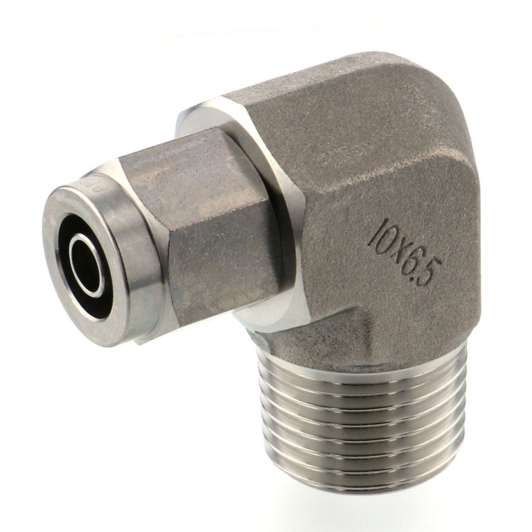 Alternative view of Đầu Ngạnh Nối Ống Có Đai Ốc Xiết Dạng Cong 90° Ren Ngoài Pisco NSL1065-04