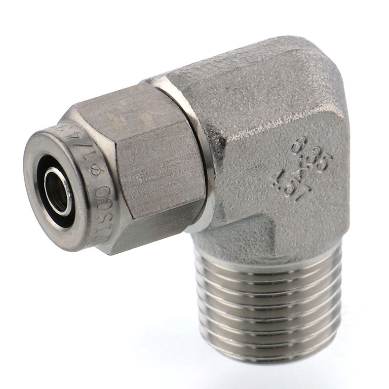 Alternative view of Đầu Ngạnh Nối Ống Có Đai Ốc Xiết Dạng Cong 90° Ren Ngoài Pisco NSL1/4-02