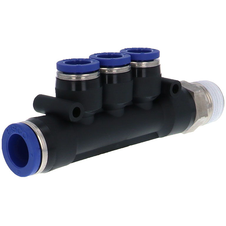 Alternative view of Đầu Nối Nhanh Khí Nén Dạng Chữ T Bốn Nhánh Ren Ngoài Pisco PKD10-8-03SUS