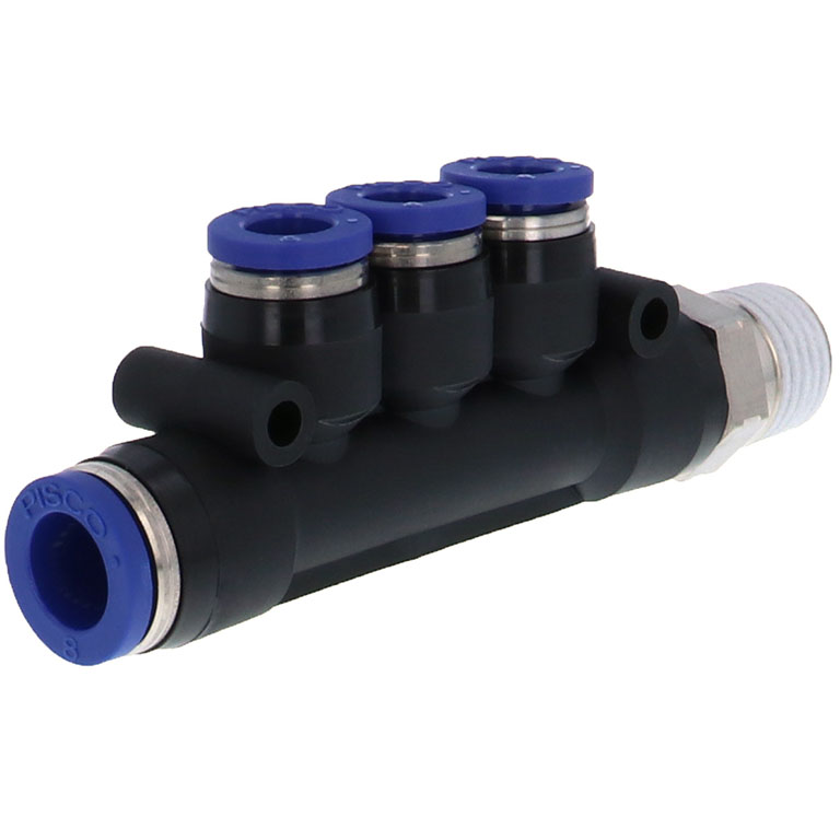 Alternative view of Đầu Nối Nhanh Khí Nén Dạng Chữ T Bốn Nhánh Ren Ngoài Pisco PKD8-6-02SUS