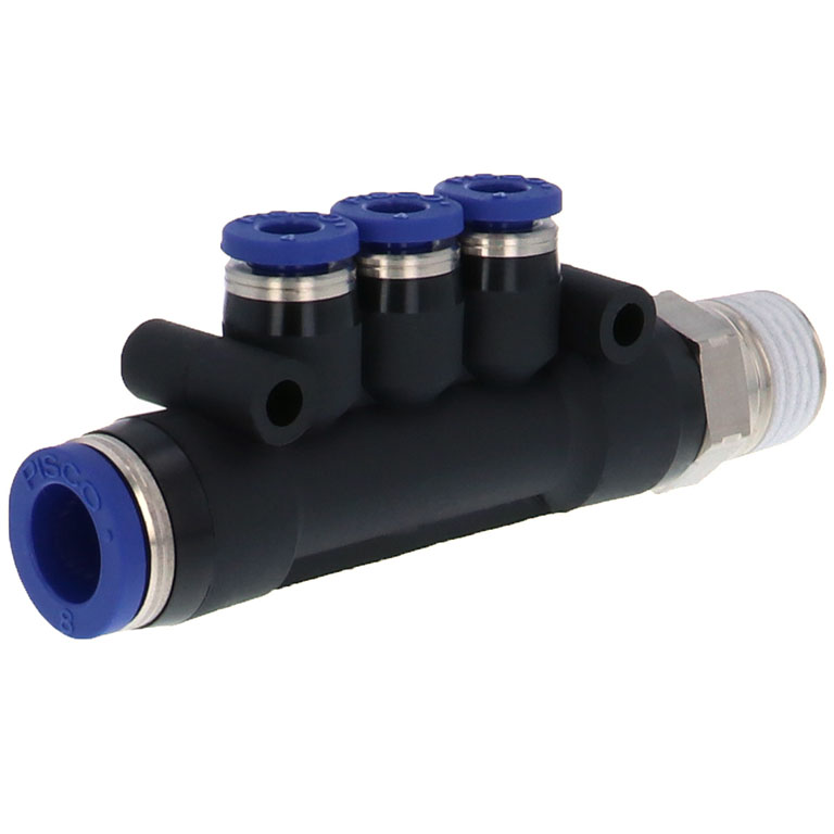 Alternative view of Đầu Nối Nhanh Khí Nén Dạng Chữ T Bốn Nhánh Ren Ngoài Pisco PKD8-4-02SUS