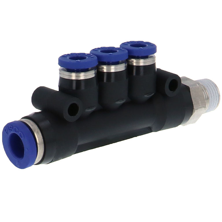 Alternative view of Đầu Nối Nhanh Khí Nén Dạng Chữ T Bốn Nhánh Ren Ngoài Pisco PKD6-4-01SUS