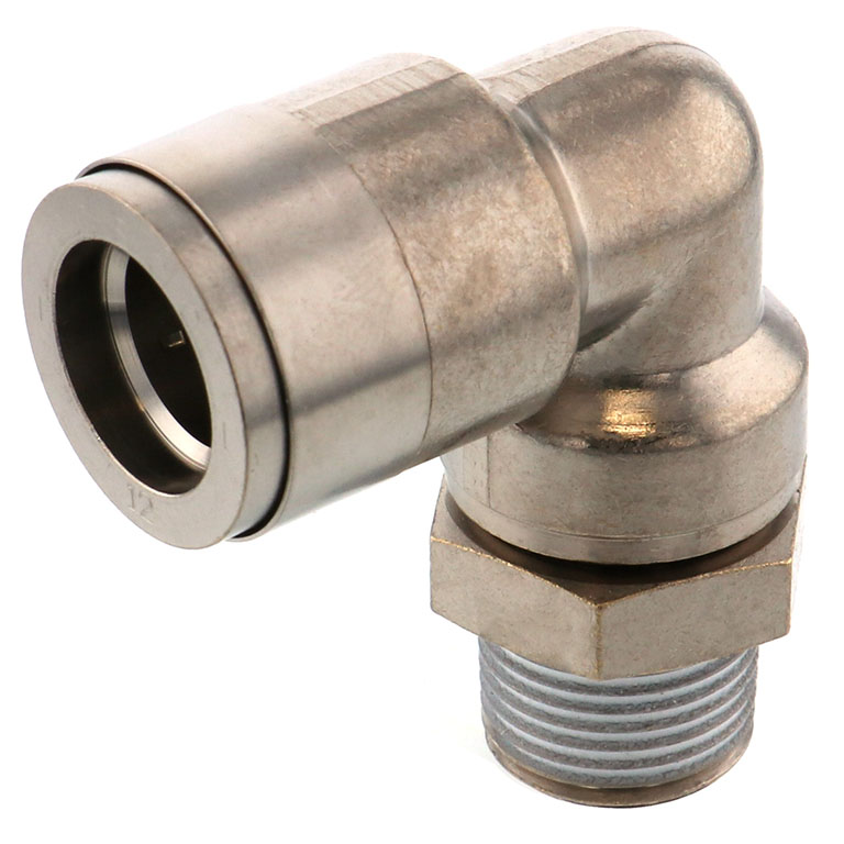Đầu Nối Nhanh Khí Nén Cong 90° Phi 12mm Ren Ngoài R3/8 Pisco KL12-03