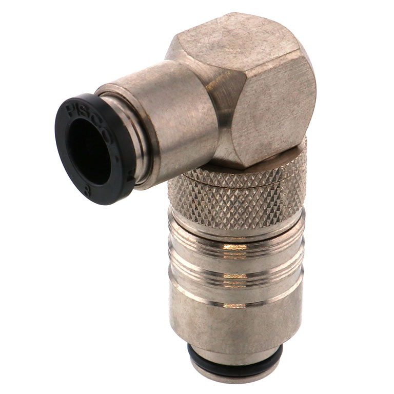 Thân Đầu Nối Nhanh Ống Dẫn Điều Khiển Nhiệt Độ Khuôn Đúc Dạng Cong 90°, Có Van Tự Ngắt Pisco ASL10-8P