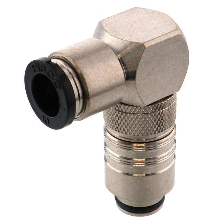 Thân Đầu Nối Nhanh Ống Dẫn Điều Khiển Nhiệt Độ Khuôn Đúc Dạng Cong 90°, Có Van Tự Ngắt Pisco ASL10-10P