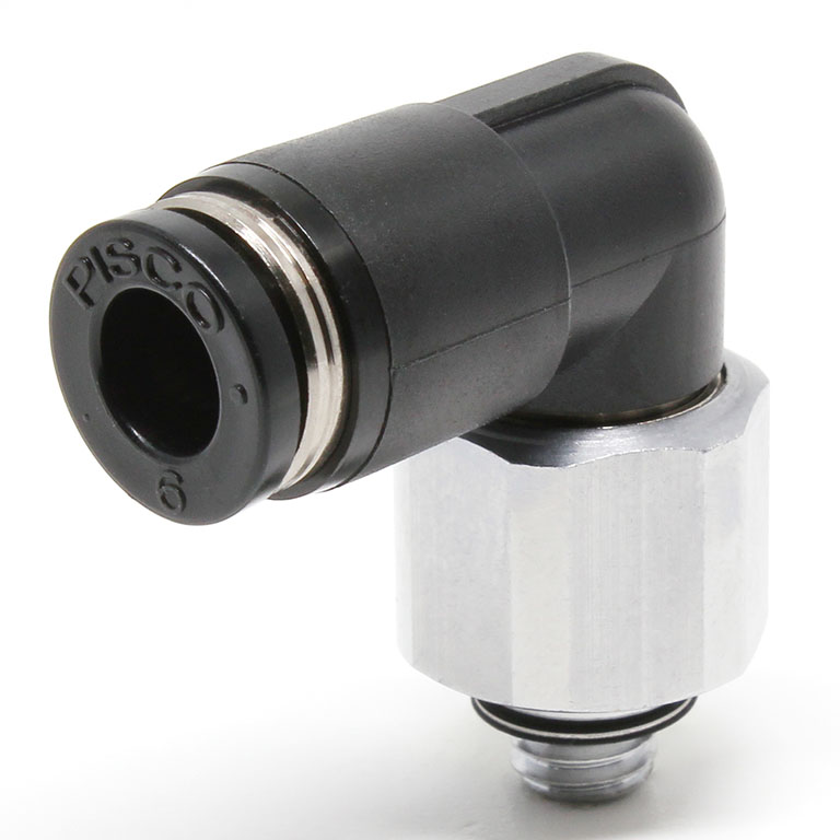Alternative view of Đầu Nối Nhanh Khí Nén Dạng Cong 90° Ren Ngoài Có Khớp Xoay Pisco RL6-M6