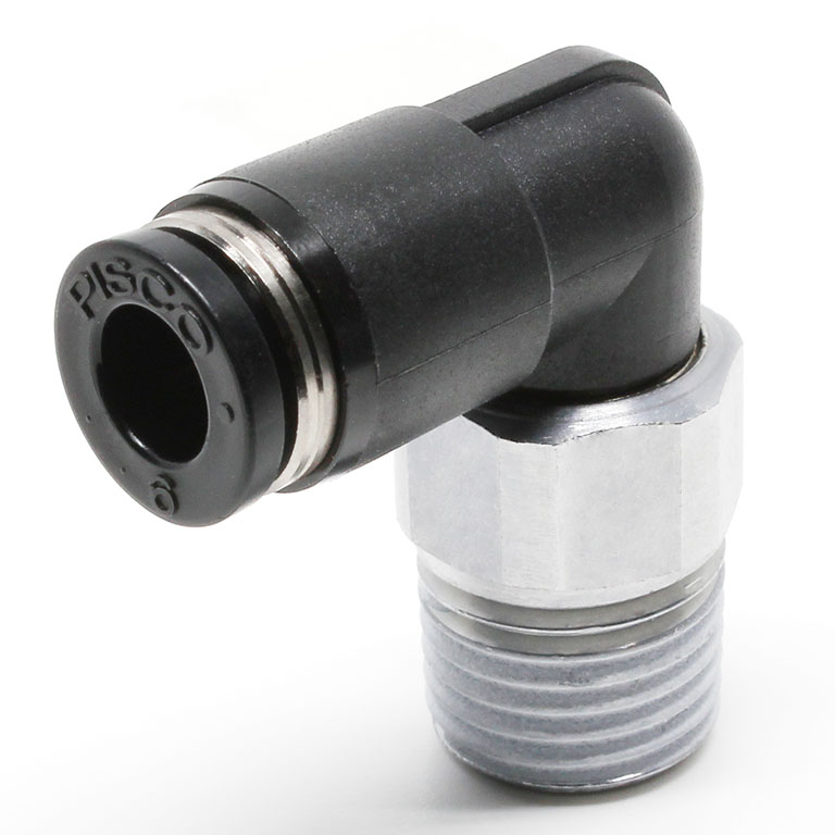 Alternative view of Đầu Nối Nhanh Khí Nén Dạng Cong 90° Ren Ngoài Có Khớp Xoay Pisco RL6-02