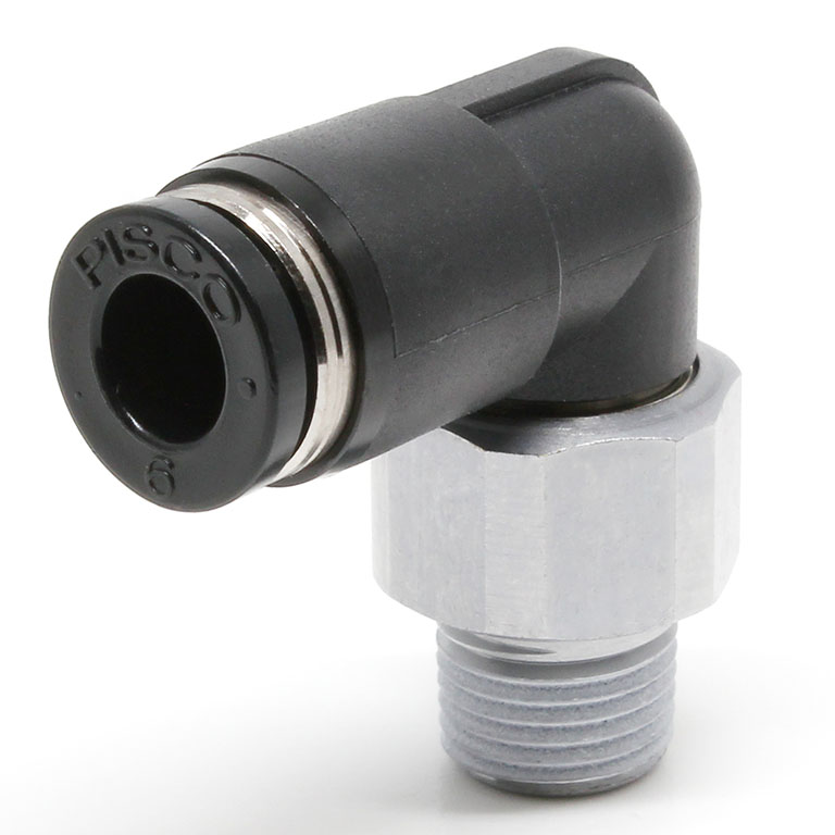 Alternative view of Đầu Nối Nhanh Khí Nén Dạng Cong 90° Ren Ngoài Có Khớp Xoay Pisco RL6-01
