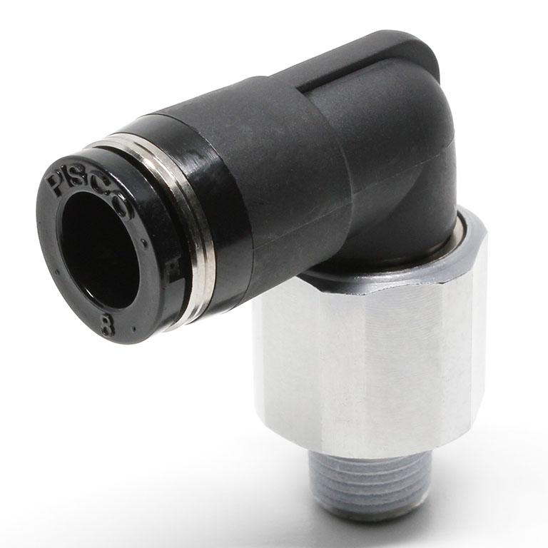 Alternative view of Đầu Nối Nhanh Khí Nén Dạng Cong 90° Ren Ngoài Có Khớp Xoay Pisco RL8-01