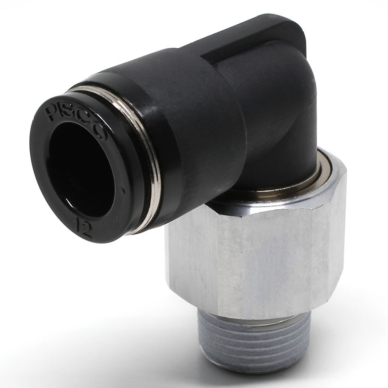 Alternative view of Đầu Nối Nhanh Khí Nén Dạng Cong 90° Ren Ngoài Có Khớp Xoay Pisco RL12-03