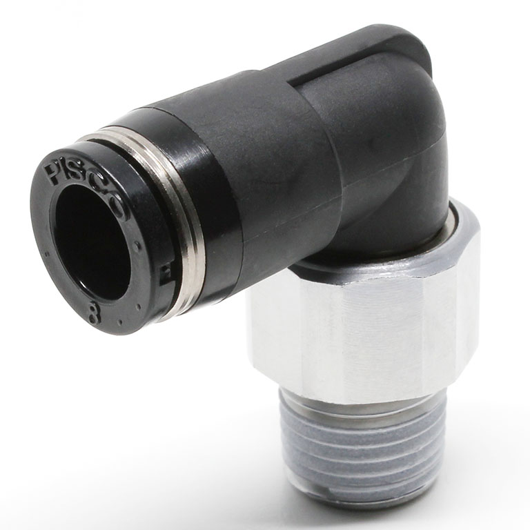 Alternative view of Đầu Nối Nhanh Khí Nén Dạng Cong 90° Ren Ngoài Có Khớp Xoay Pisco RL8-02