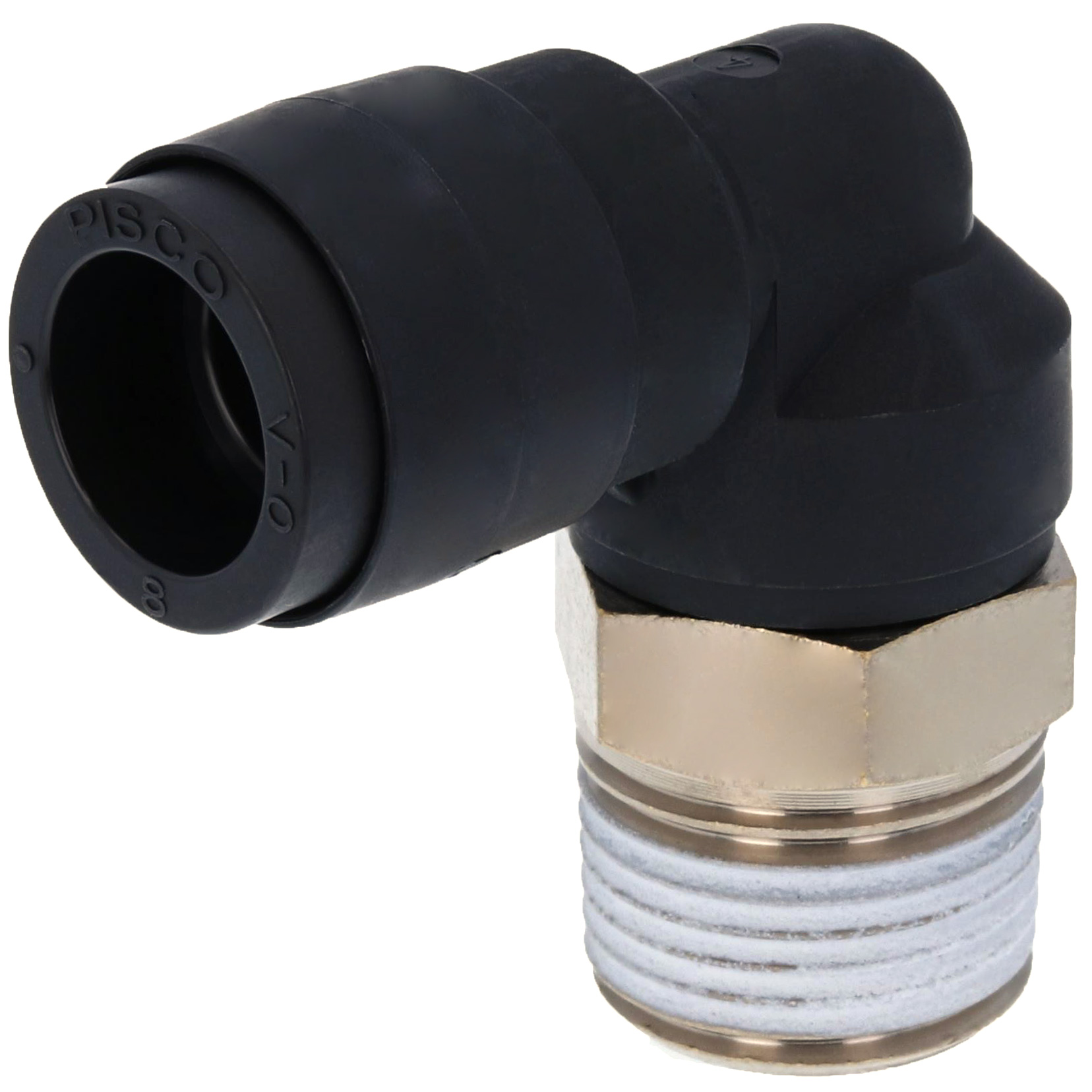 Alternative view of Đầu Nối Nhanh Khí Nén Dạng Cong 90° Ren Ngoài Pisco PL8-03V-0