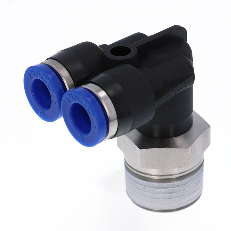 Alternative view of Đầu Nối Nhanh Khí Nén Hai Nhánh Cong 90° Ren Ngoài Pisco SPAX6-03