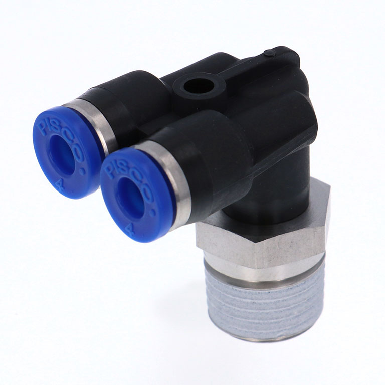 Alternative view of Đầu Nối Nhanh Khí Nén Hai Nhánh Cong 90° Ren Ngoài Pisco SPAX4-02