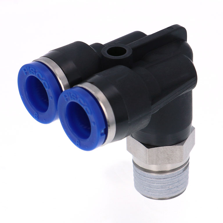 Alternative view of Đầu Nối Nhanh Khí Nén Hai Nhánh Cong 90° Ren Ngoài Pisco SPAX8-02