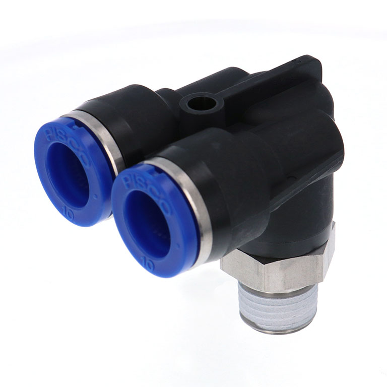 Alternative view of Đầu Nối Nhanh Khí Nén Hai Nhánh Cong 90° Ren Ngoài Pisco SPAX10-02
