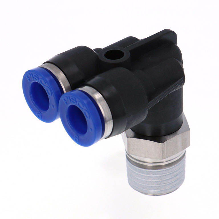 Alternative view of Đầu Nối Nhanh Khí Nén Hai Nhánh Cong 90° Ren Ngoài Pisco SPAX6-02