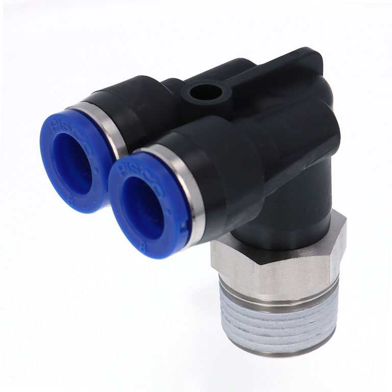 Alternative view of Đầu Nối Nhanh Khí Nén Hai Nhánh Cong 90° Ren Ngoài Pisco SPAX8-03
