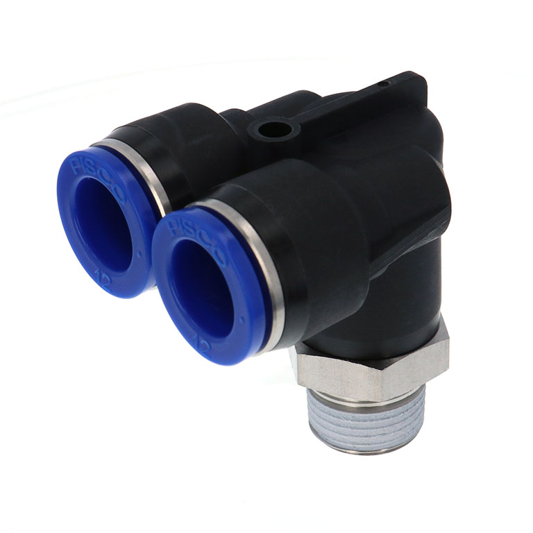 Alternative view of Đầu Nối Nhanh Khí Nén Hai Nhánh Cong 90° Ren Ngoài Pisco SPAX12-03