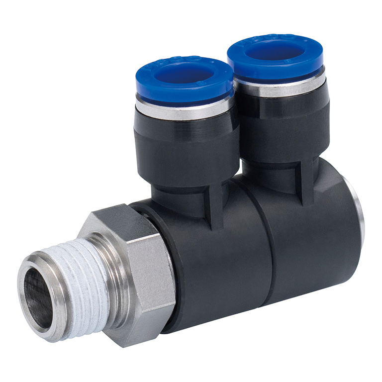 Alternative view of Đầu Nối Nhanh Khí Nén Hai Nhánh Cong 90° Thân Lục Giác Trụ Ren Ngoài Pisco SPHW8-03