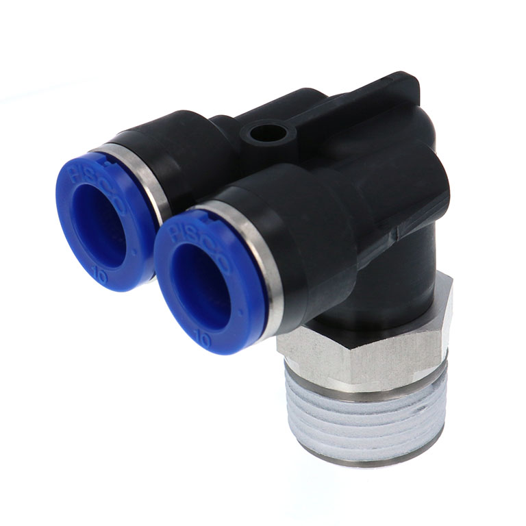 Alternative view of Đầu Nối Nhanh Khí Nén Hai Nhánh Cong 90° Ren Ngoài Pisco SPAX10-04